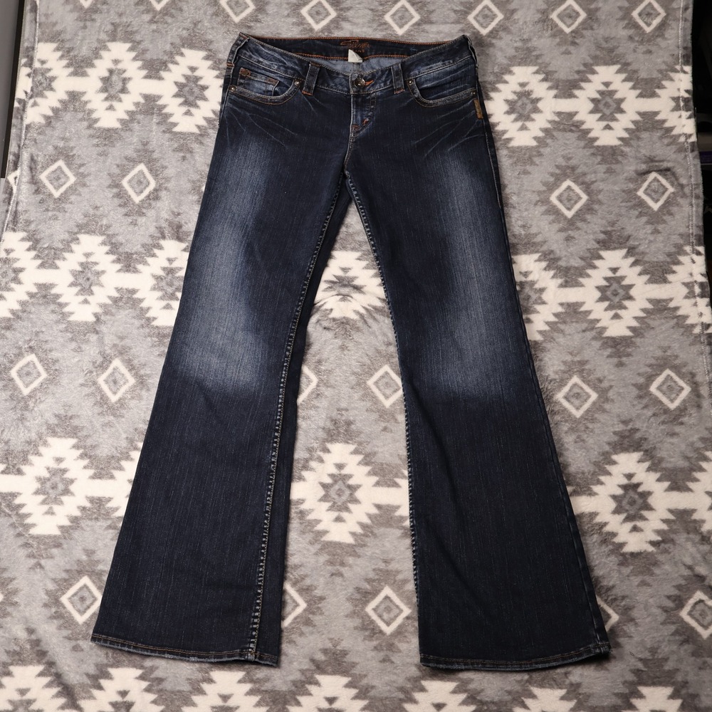 Silver Jeans Tia Flare Leg Dark Wash Denim Jeans 30/33 Y2K Cowgirl Embroidery